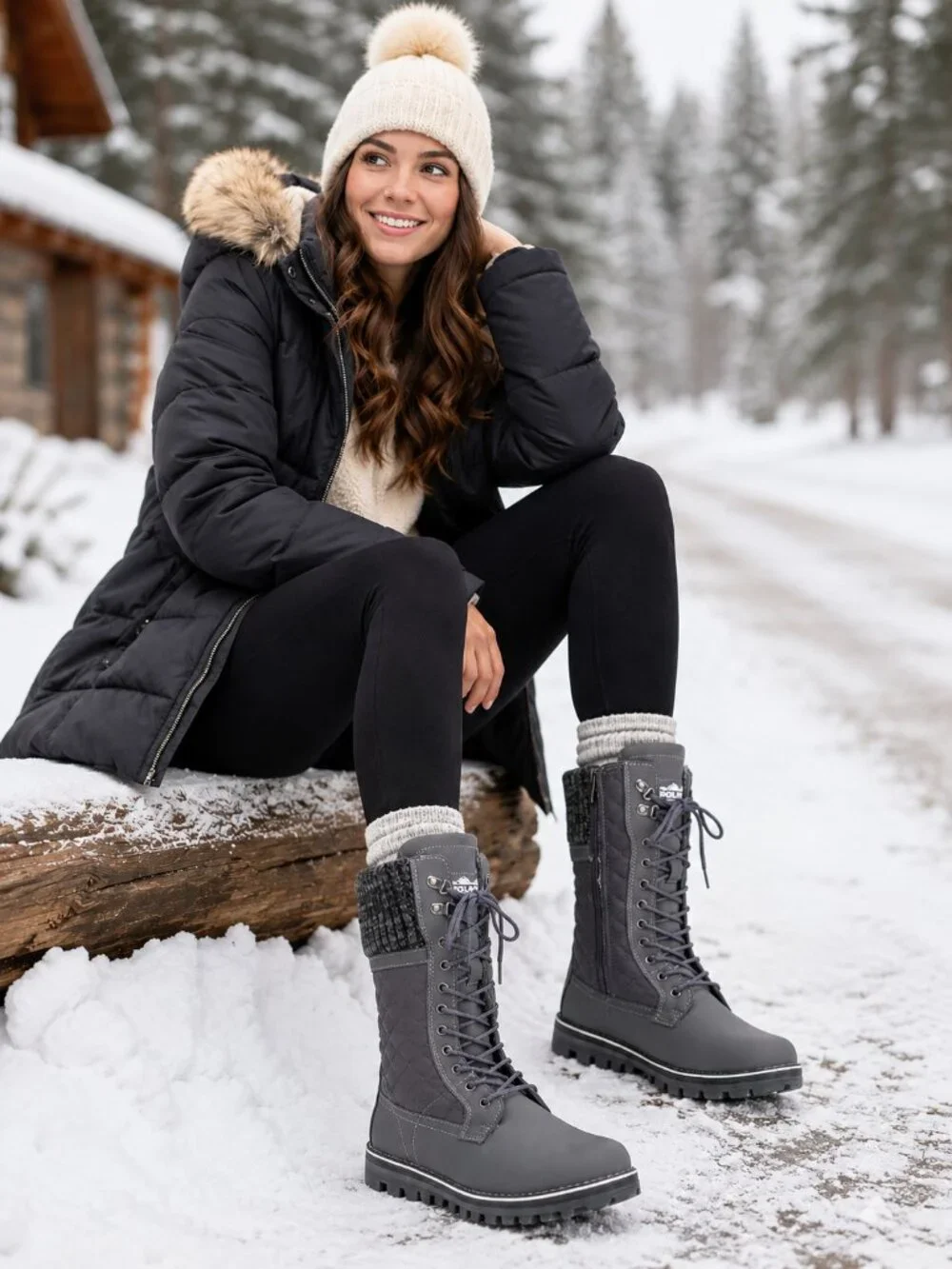 Polar Winter Snow Boots Gray Waterproof Faux Fur Mid Calf Size 8 NWOT